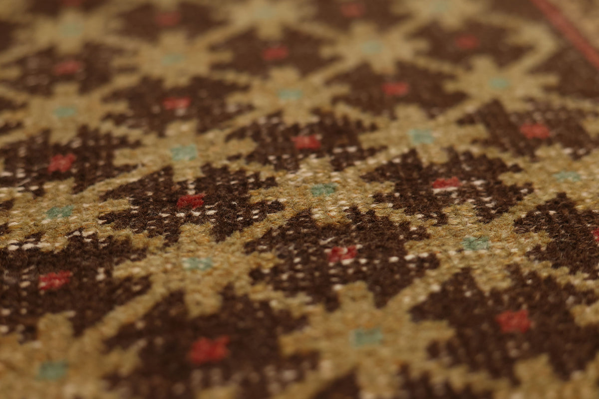 Vintage Nevşehir Turkish Area Rug 4x9 ft — Red & Brown Geometric