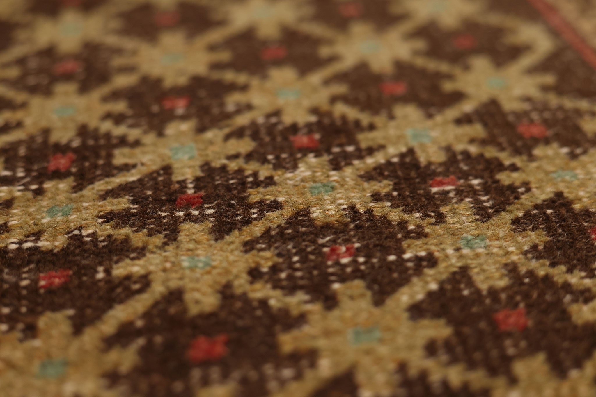 Vintage Nevşehir Turkish Area Rug 4x9 ft — Red & Brown Geometric
