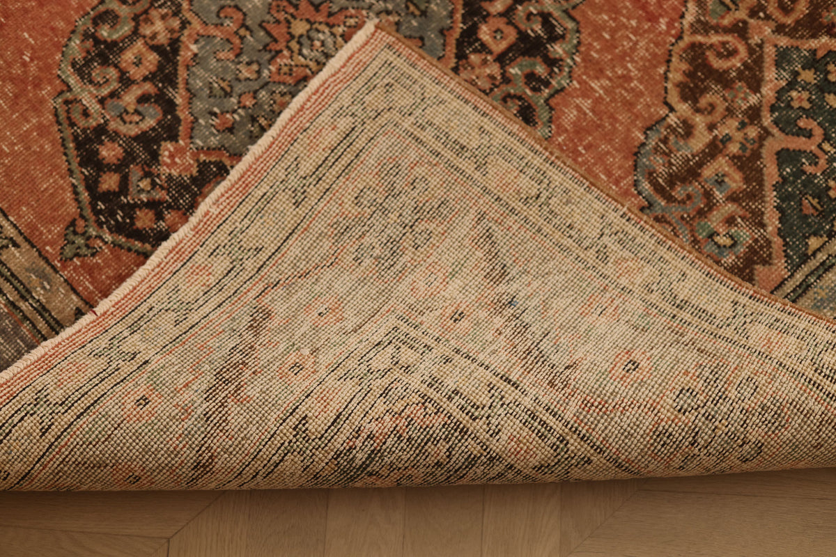 Vintage Konya Turkish Runner Rug 4x12 ft — Red & Blue Geometric