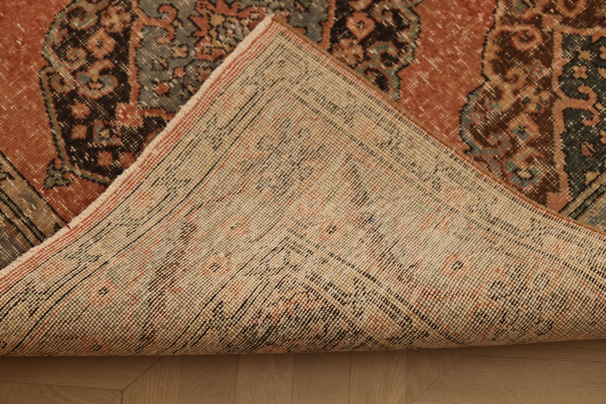 Vintage Konya Turkish Runner Rug 4x12 ft — Red & Blue Geometric
