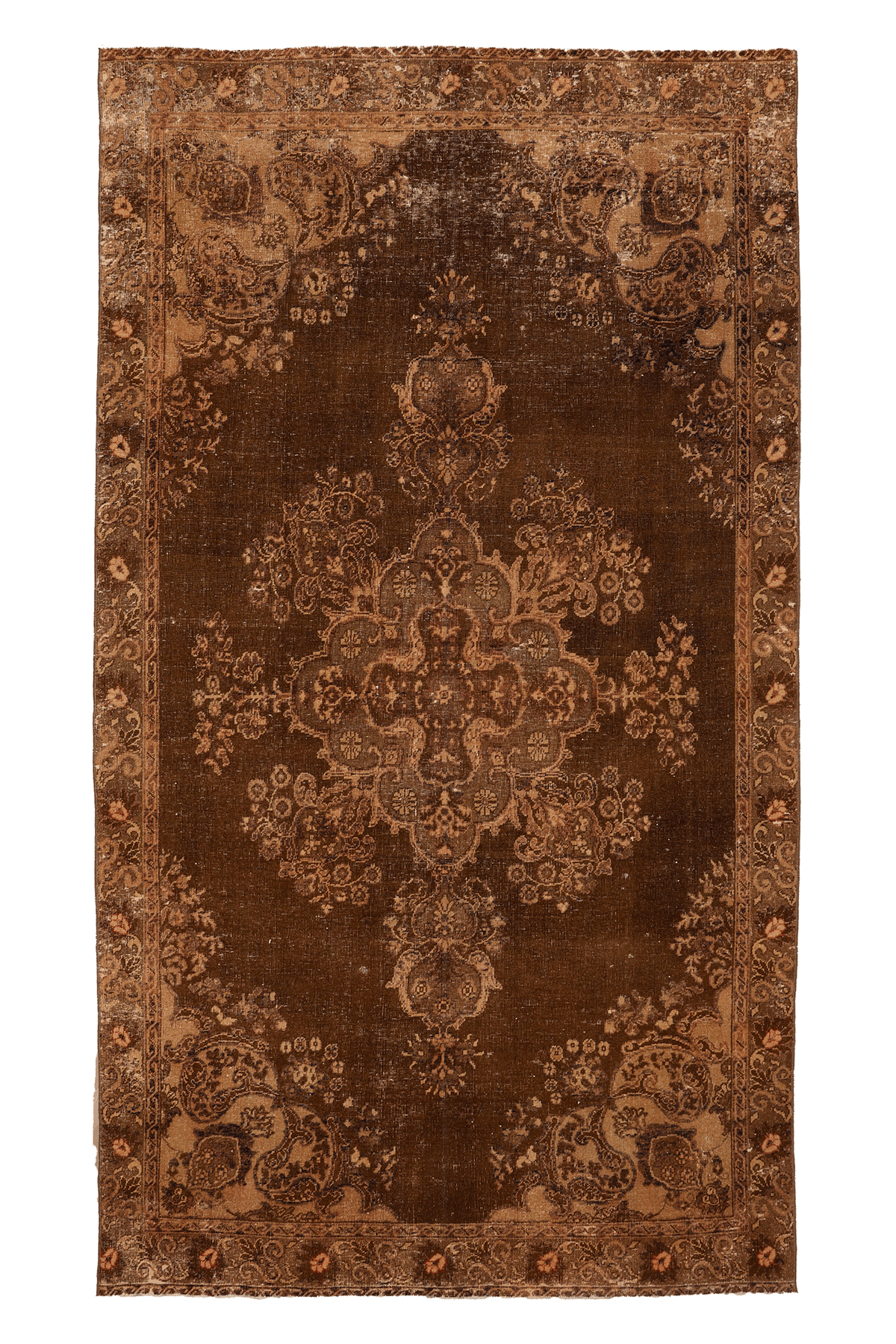 Vintage Manisa Turkish Area Rug 5x10 ft — Brown & Beige Floral