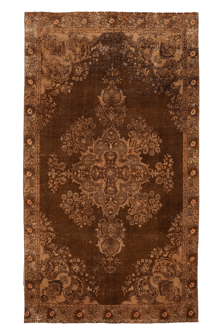 Vintage Manisa Turkish Area Rug 5x10 ft — Brown & Beige Floral
