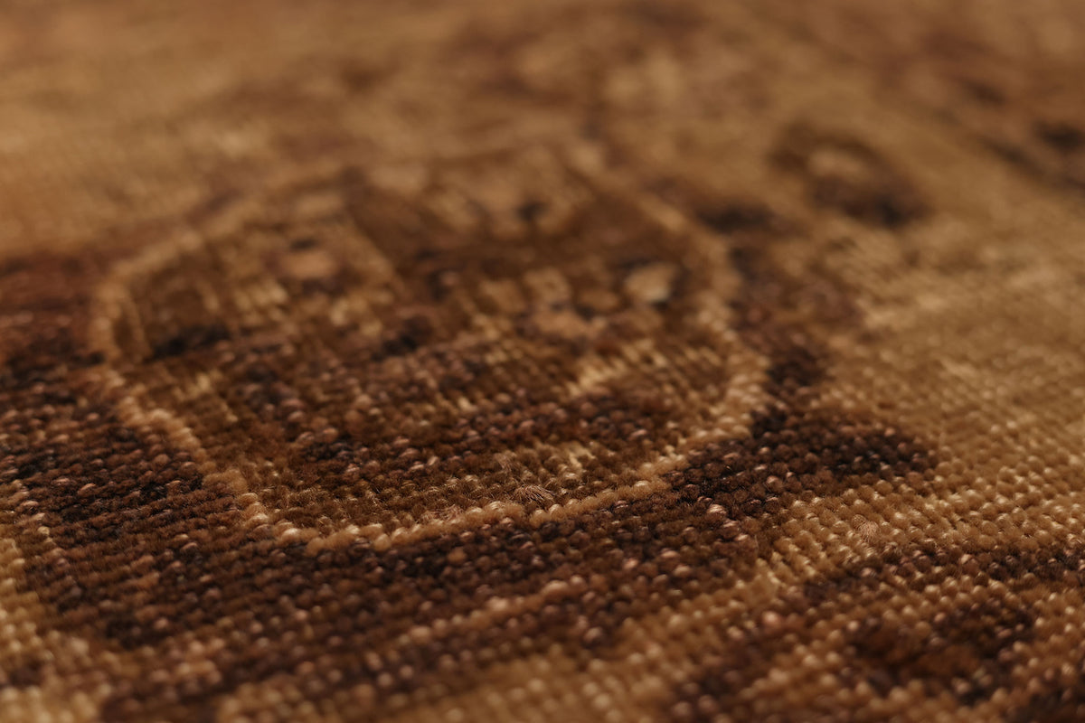 Vintage Manisa Turkish Area Rug 5x10 ft — Brown & Beige Floral