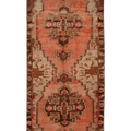 Vintage Van Turkish Area Rug 6x14 ft — Orange & Brown Geometric