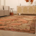 Vintage Van Turkish Area Rug 6x14 ft — Orange & Brown Geometric