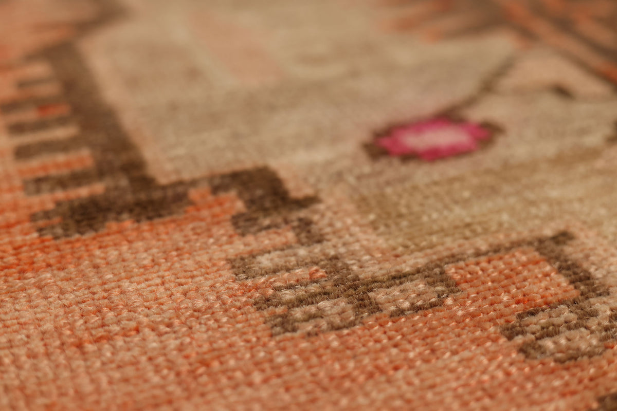 Vintage Van Turkish Area Rug 6x14 ft — Orange & Brown Geometric