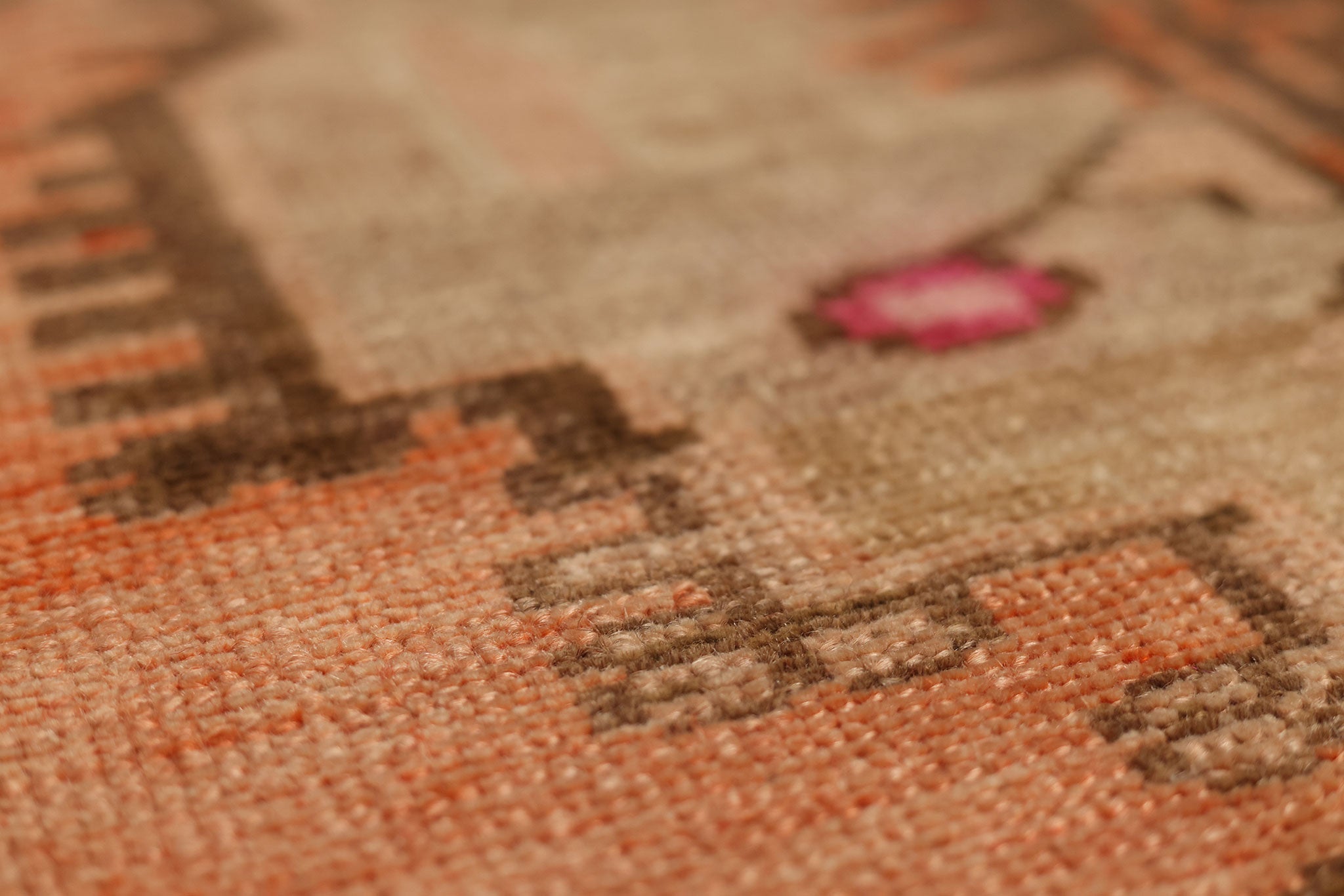 Vintage Van Turkish Area Rug 6x14 ft — Orange & Brown Geometric