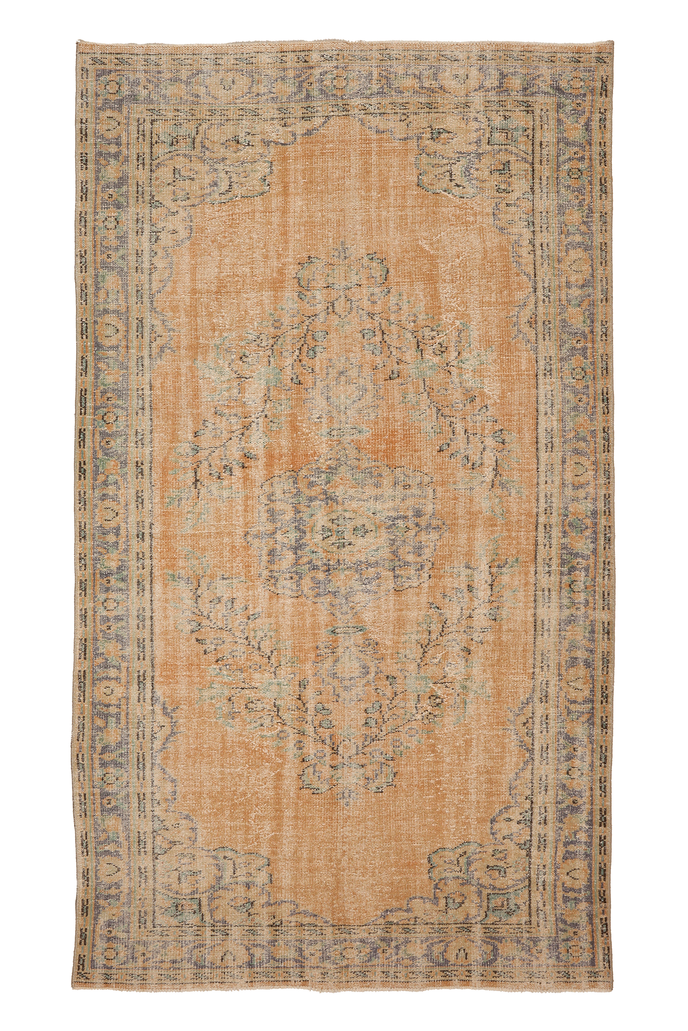 Vintage Manisa Turkish Area Rug 5x9 ft — Orange & Blue Distressed