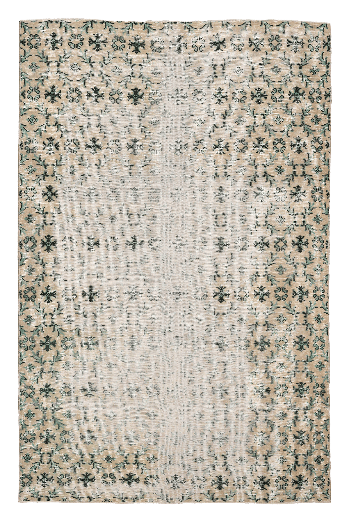 Vintage Isparta Turkish Area Rug 5x8 ft — Beige & Green Floral (No. 40167)