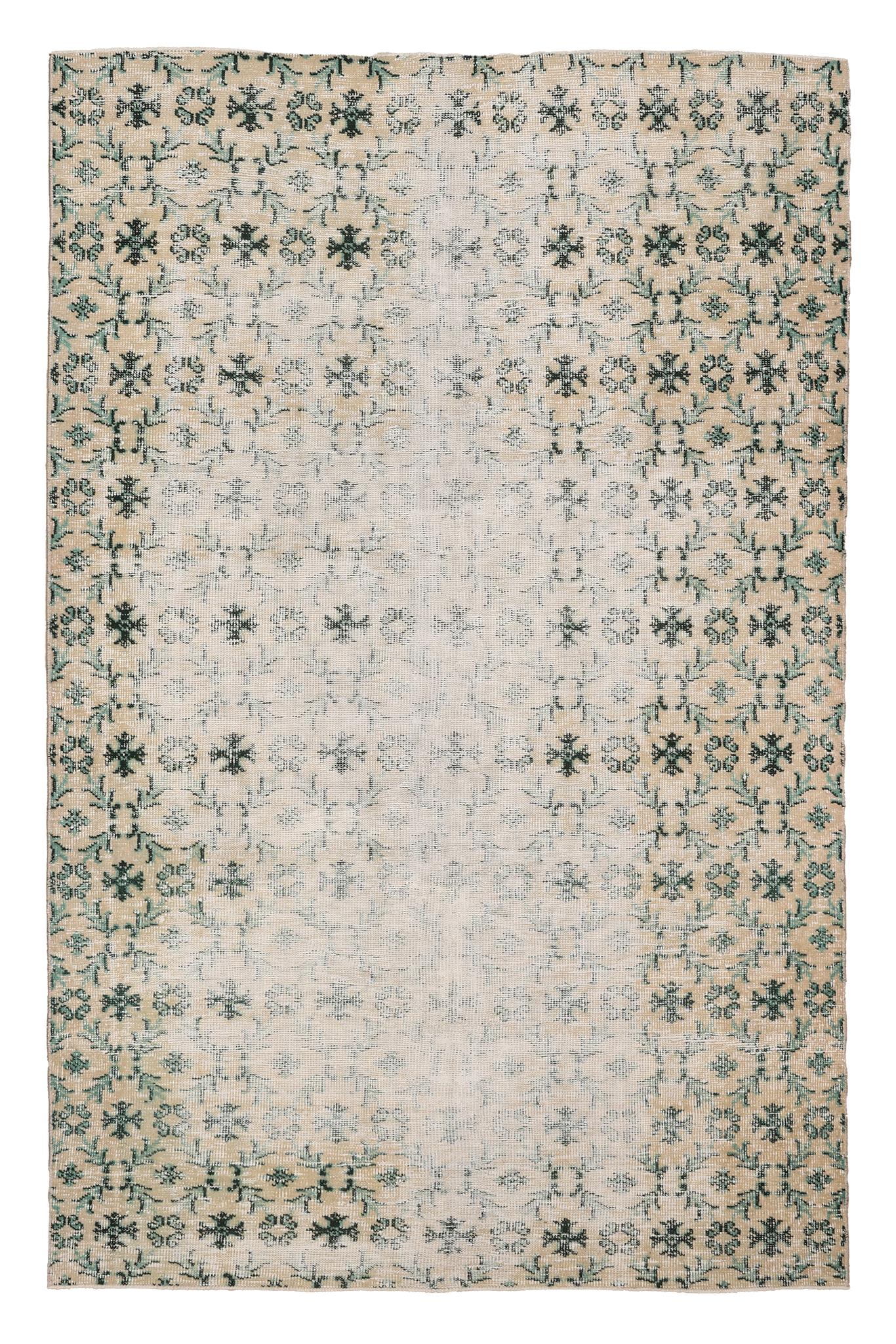 Vintage Isparta Turkish Area Rug 5x8 ft — Beige & Green Floral (No. 40167)