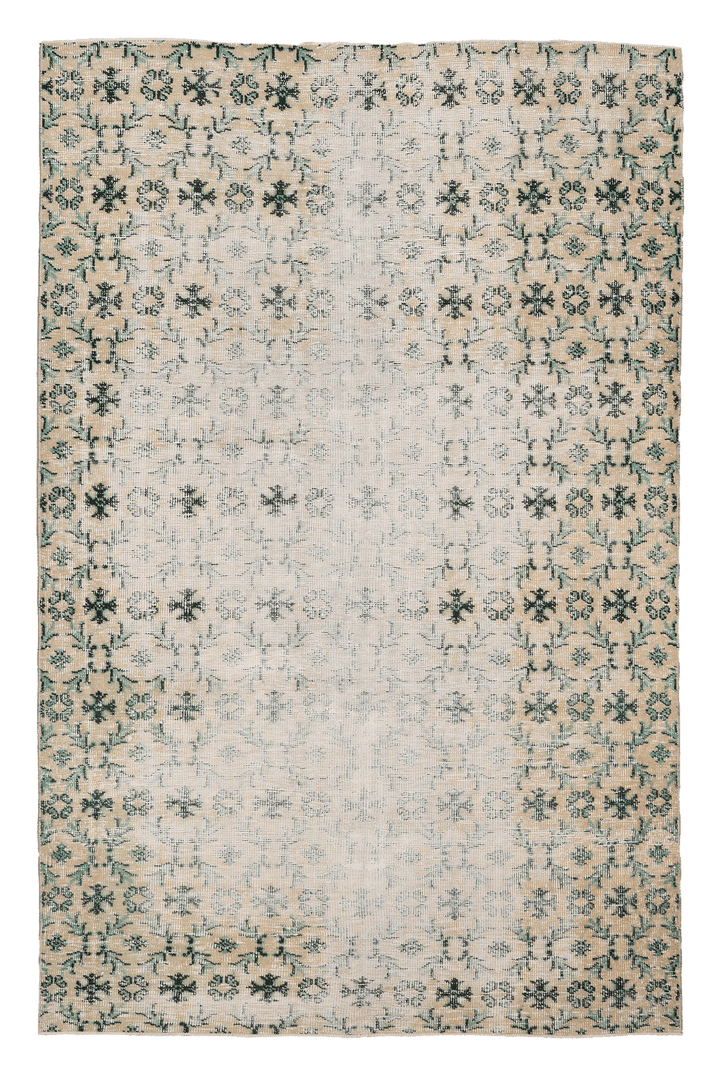 Vintage Isparta Turkish Area Rug 5x8 ft — Beige & Green Floral (No. 40167)