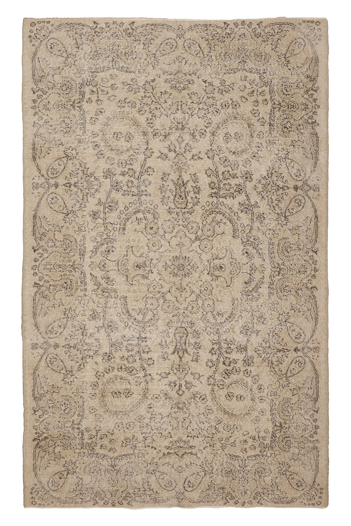 Vintage Isparta Turkish Area Rug 5x8 ft — Beige & Brown Floral (No. 40168)