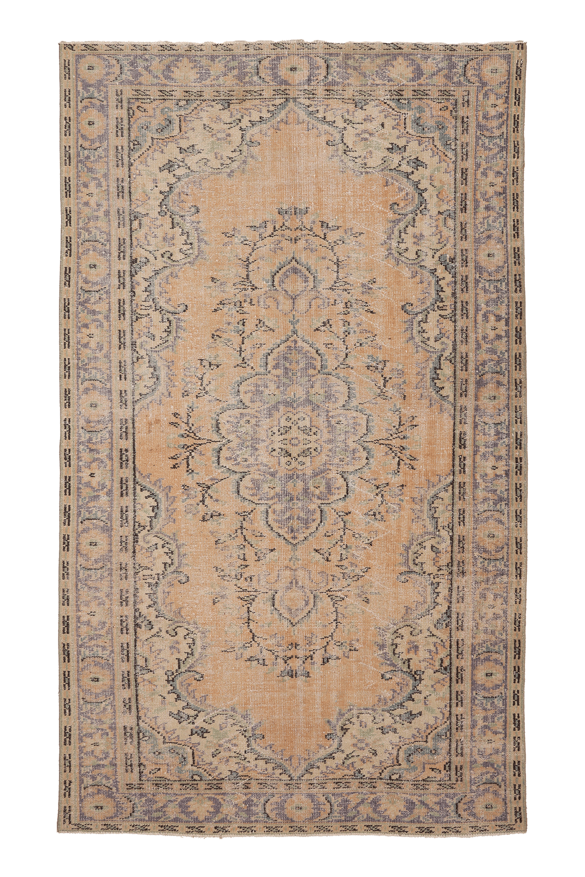 Vintage Manisa Turkish Area Rug 5x9 ft — Orange & Blue Floral (No. 40170)