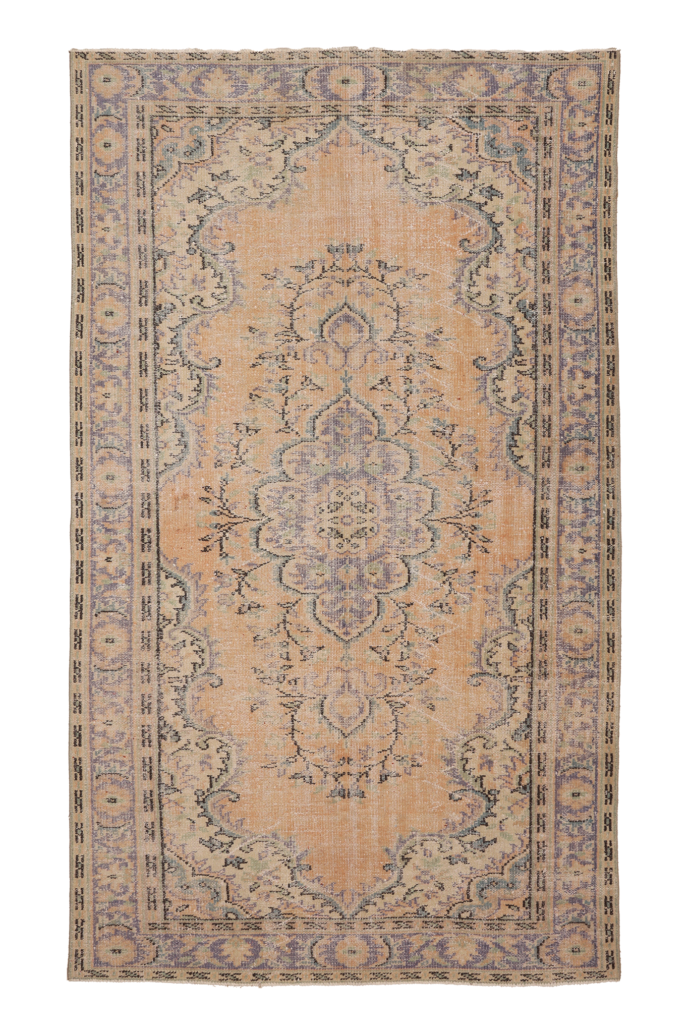 Vintage Manisa Turkish Area Rug 5x9 ft — Orange & Blue Floral (No. 40170)