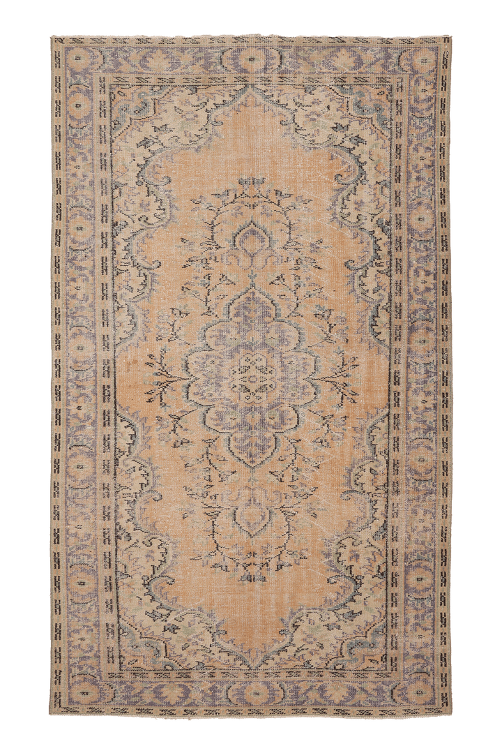 Vintage Manisa Turkish Area Rug 5x9 ft — Orange & Blue Floral (No. 40170)