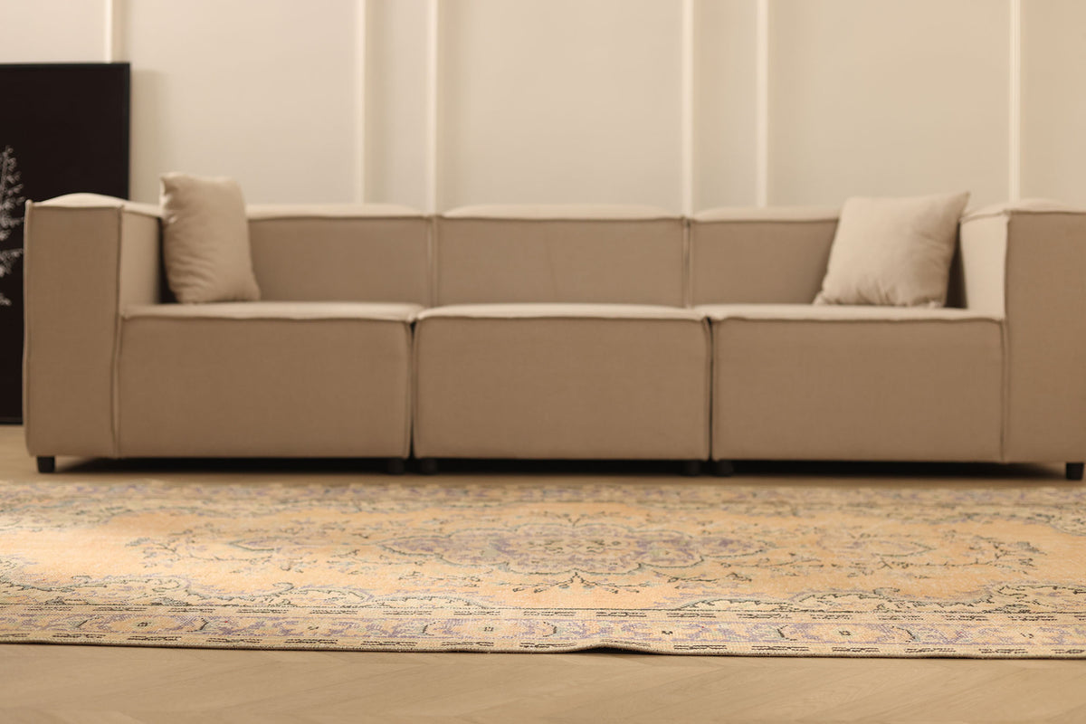 Vintage Manisa Turkish Area Rug 5x9 ft — Orange & Blue Floral (No. 40170)
