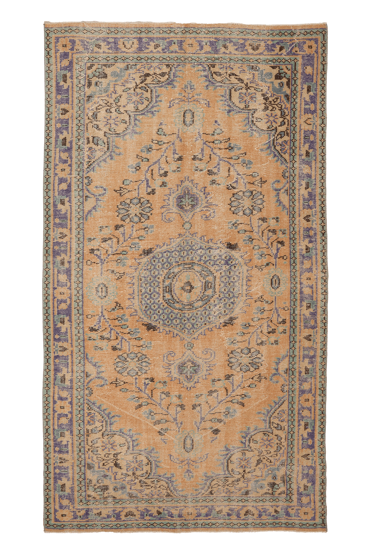 Vintage Manisa Turkish Area Rug 5x9 ft — Orange & Blue Floral (No. 40171)