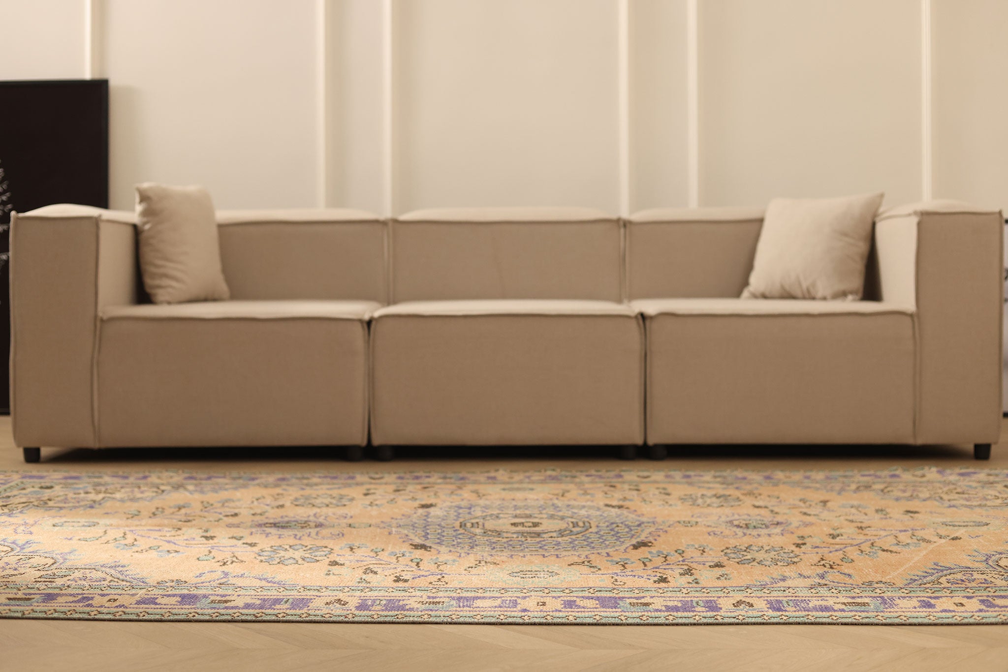 Vintage Manisa Turkish Area Rug 5x9 ft — Orange & Blue Floral (No. 40171)