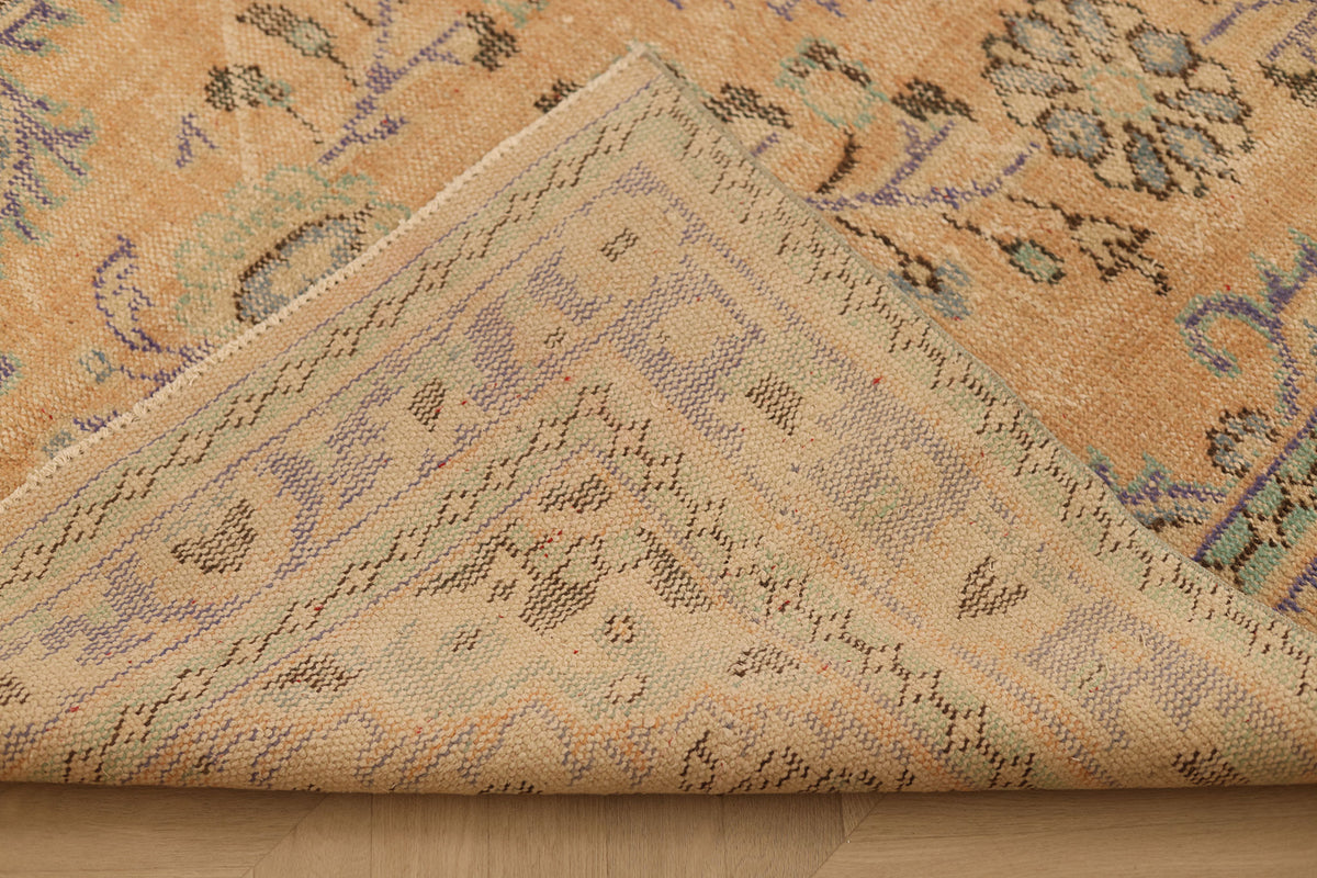 Vintage Manisa Turkish Area Rug 5x9 ft — Orange & Blue Floral (No. 40171)