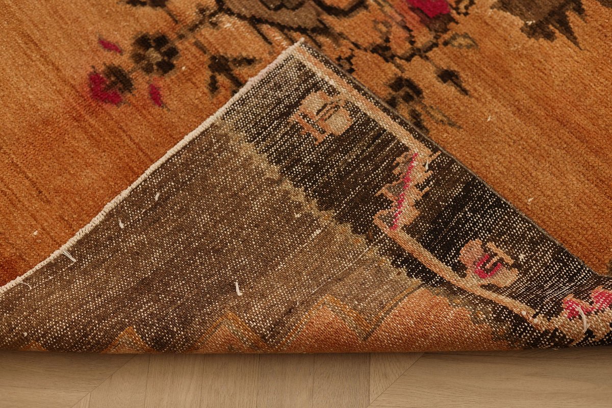 Vintage Van Turkish Area Rug 5x7 ft — Orange & Brown Floral