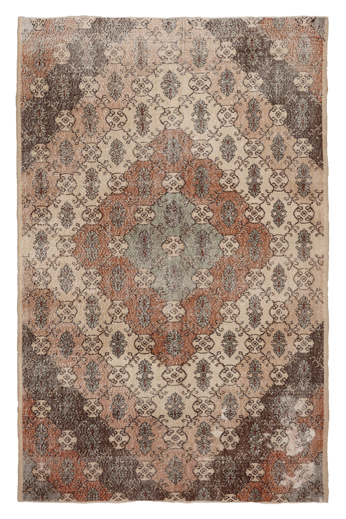 Vintage Isparta Turkish Area Rug 5x9 ft — Beige & Brown Floral (No. 40178)