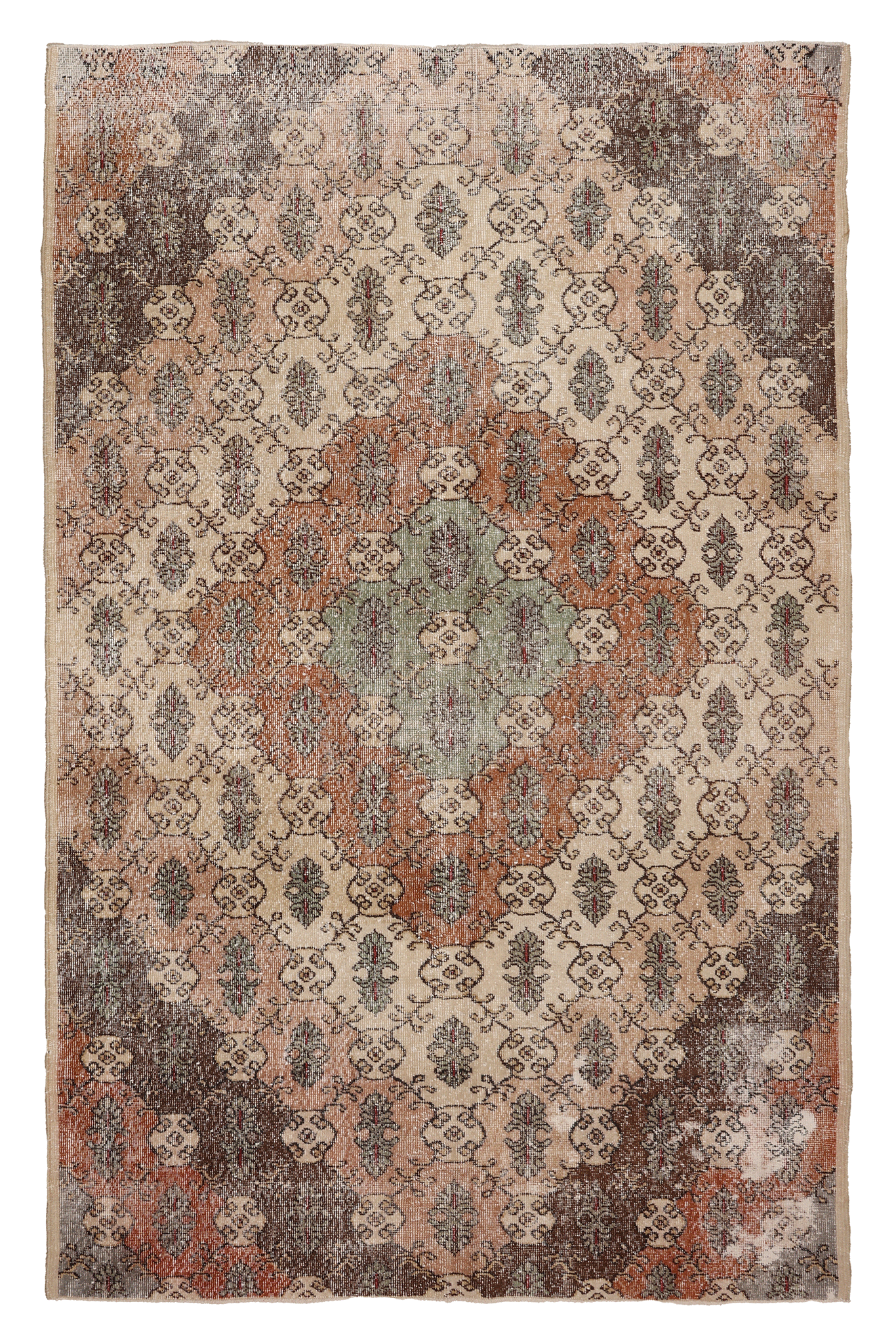 Vintage Isparta Turkish Area Rug 5x9 ft — Beige & Brown Floral (No. 40178)