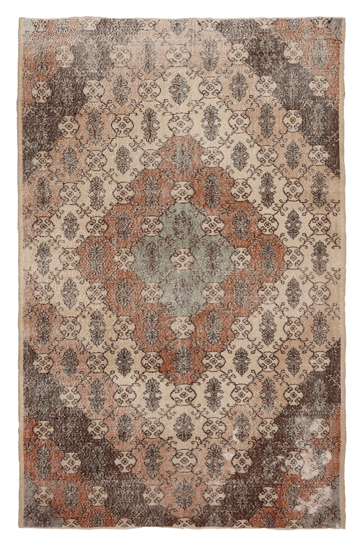 Vintage Isparta Turkish Area Rug 5x9 ft — Beige & Brown Floral (No. 40178)