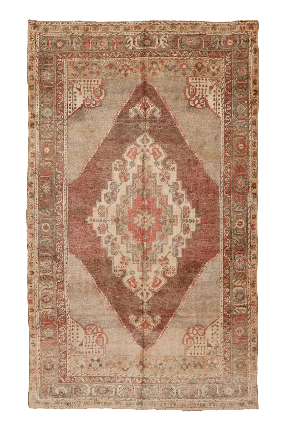 Vintage Aksaray Turkish Area Rug 5x8 ft — Beige & Brown Floral