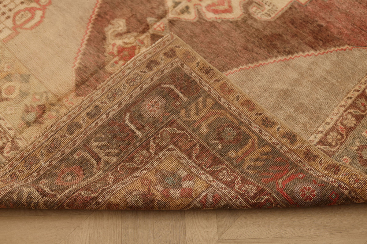 Vintage Aksaray Turkish Area Rug 5x8 ft — Beige & Brown Floral
