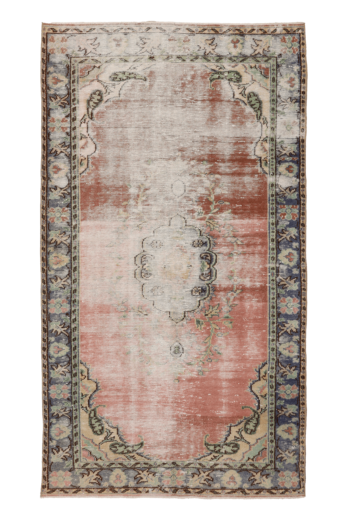 Vintage Manisa Turkish Area Rug 4x8 ft — Pink & Beige Distressed