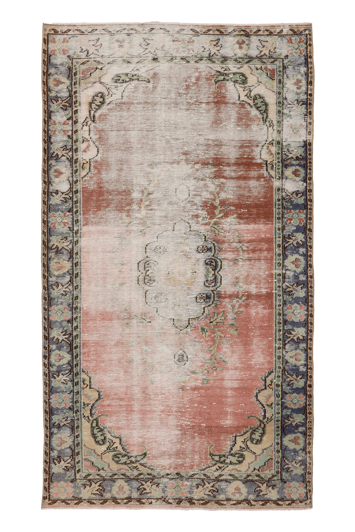 Vintage Manisa Turkish Area Rug 4x8 ft — Pink & Beige Distressed