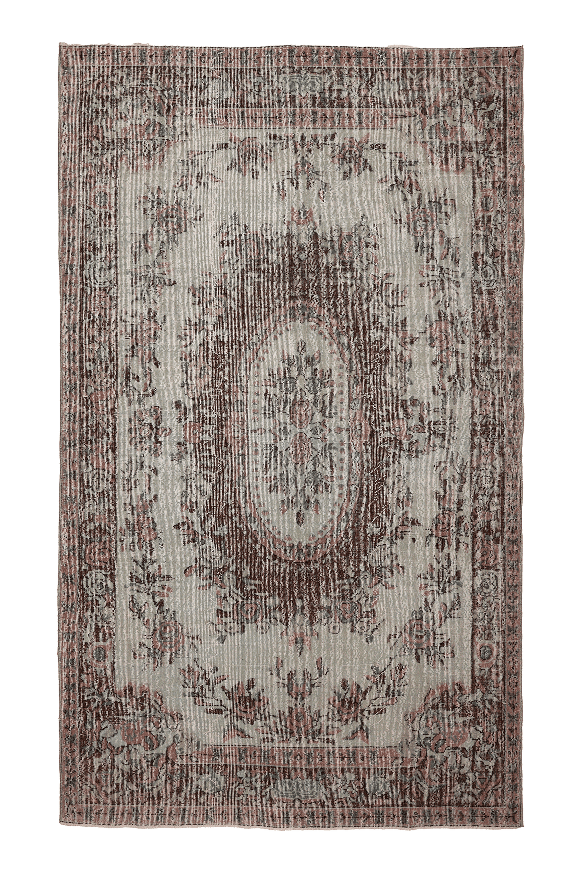 Vintage Isparta Turkish Area Rug 5x9 ft — Beige & Brown Floral (No. 40183)