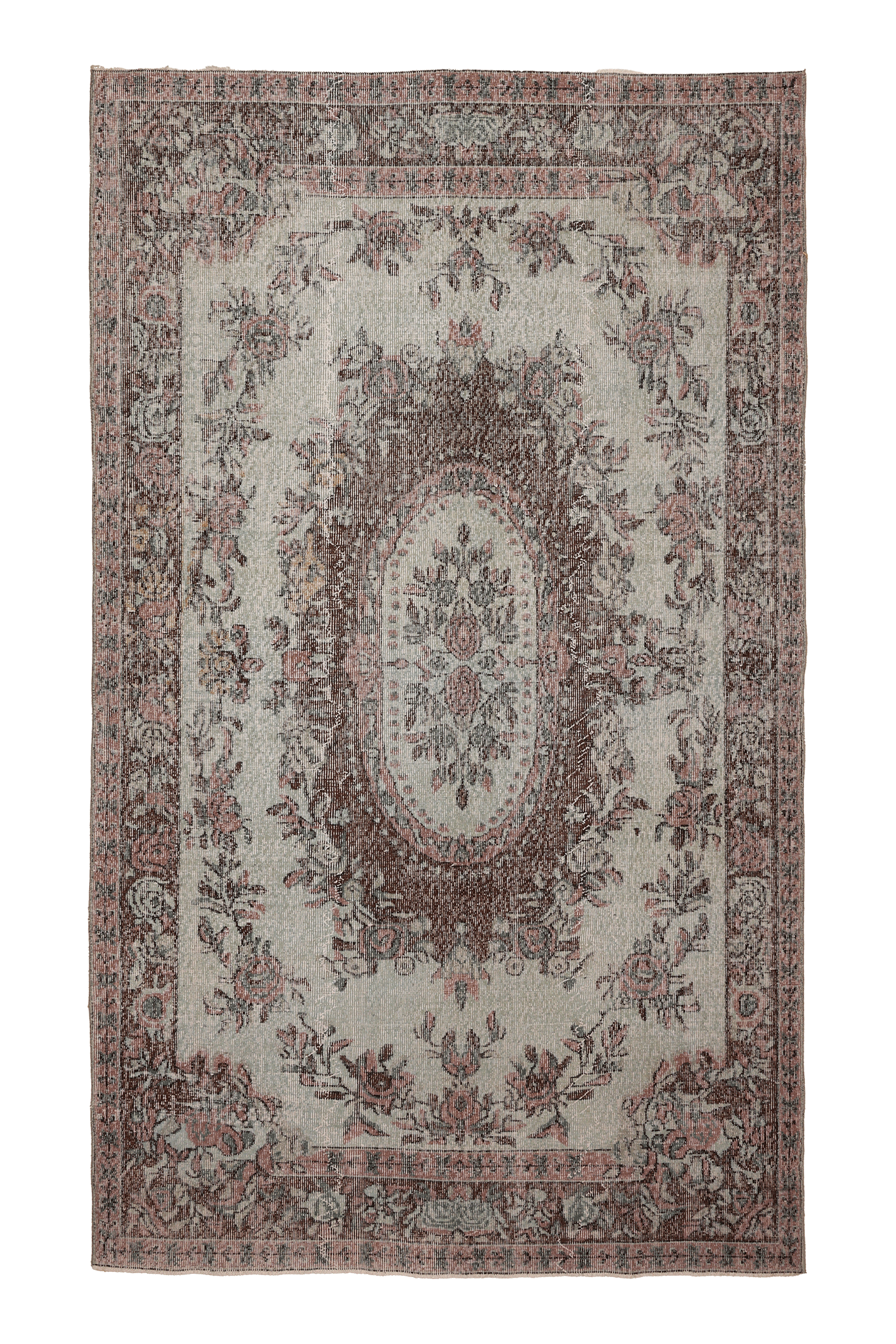 Vintage Isparta Turkish Area Rug 5x9 ft — Beige & Brown Floral (No. 40183)