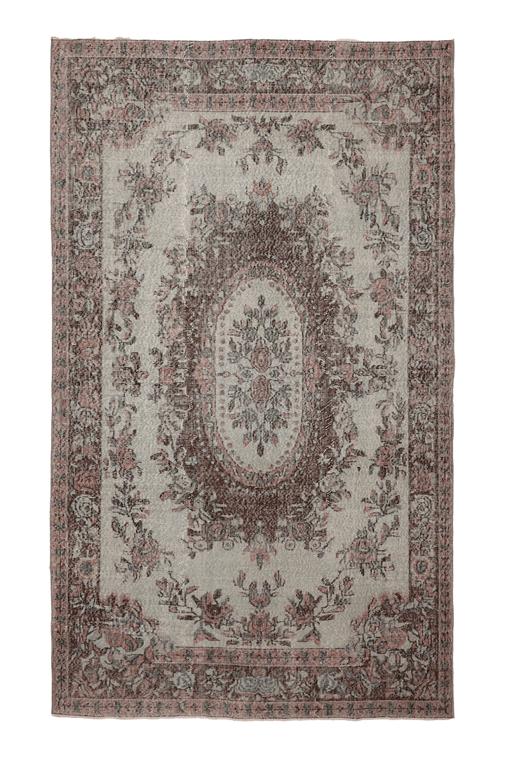 Vintage Isparta Turkish Area Rug 5x9 ft — Beige & Brown Floral (No. 40183)