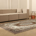 Vintage Isparta Turkish Area Rug 5x9 ft — Beige & Brown Floral (No. 40183)