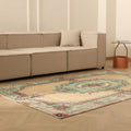 Vintage Isparta Turkish Area Rug 5x8 ft — Beige & Green Floral (No. 40184)