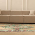 Vintage Isparta Turkish Area Rug 5x8 ft — Beige & Green Floral (No. 40184)