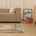 Vintage Isparta Turkish Area Rug 5x8 ft — Beige & Green Floral (No. 40184)