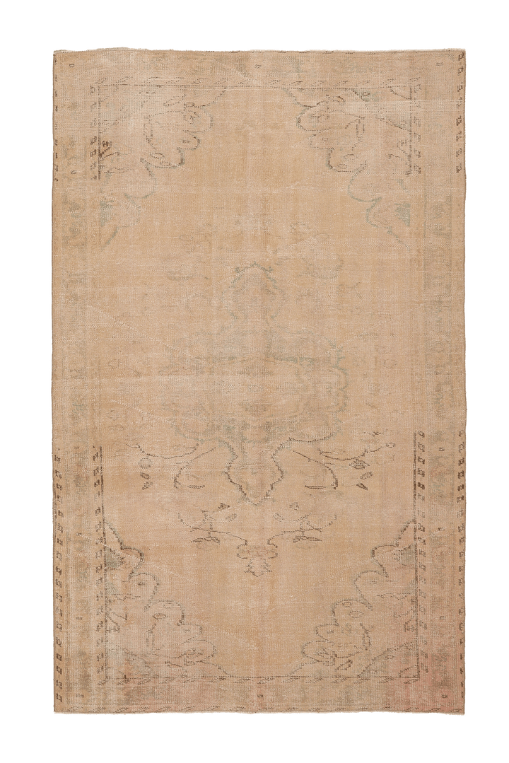 Vintage Manisa Turkish Area Rug 5x8 ft — Beige Floral (No. 40185)