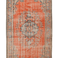 Vintage Manisa Turkish Area Rug 5x8 ft — Orange & Blue Distressed