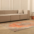 Vintage Manisa Turkish Area Rug 5x8 ft — Orange & Blue Distressed