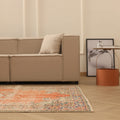 Vintage Manisa Turkish Area Rug 5x8 ft — Orange & Blue Distressed