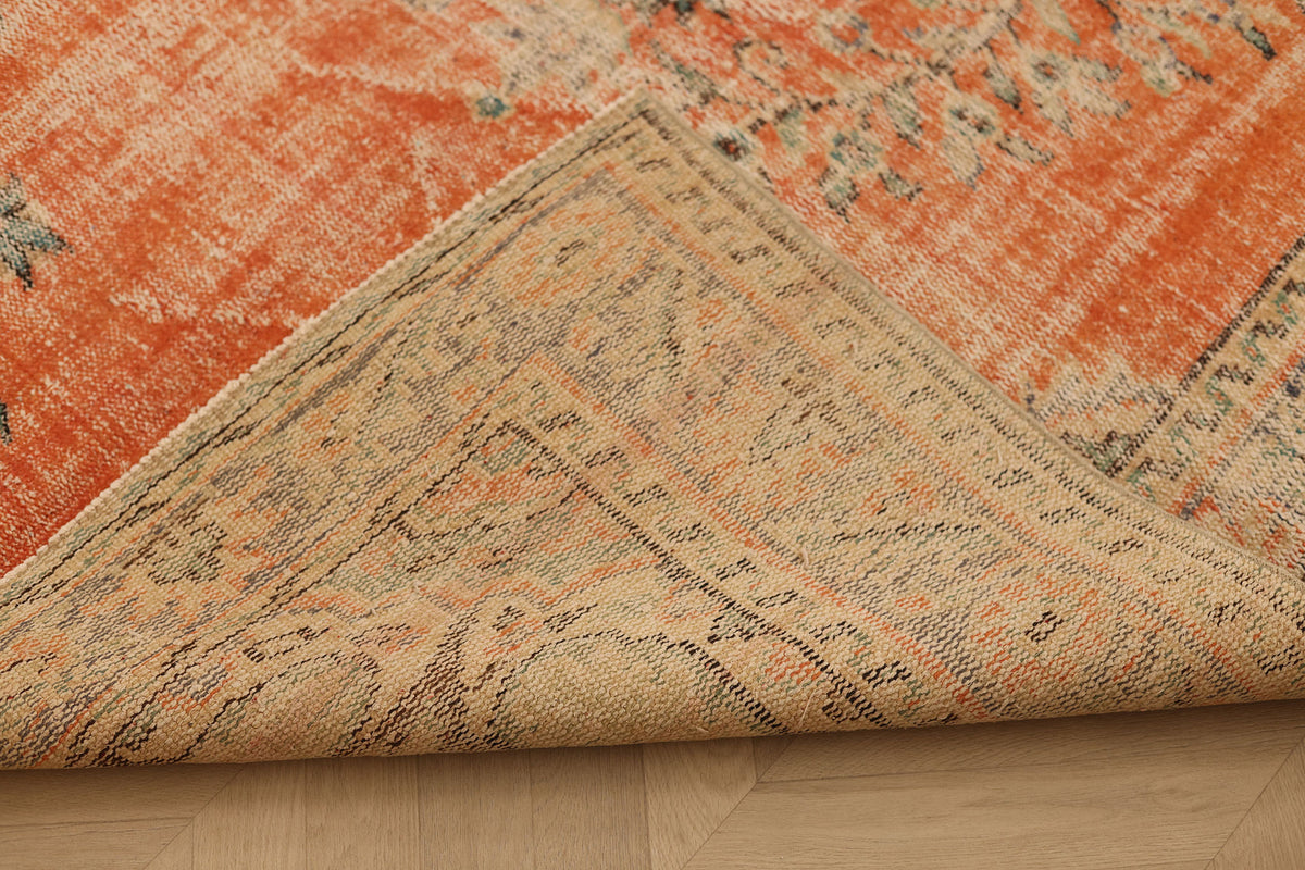 Vintage Manisa Turkish Area Rug 5x8 ft — Orange & Blue Distressed