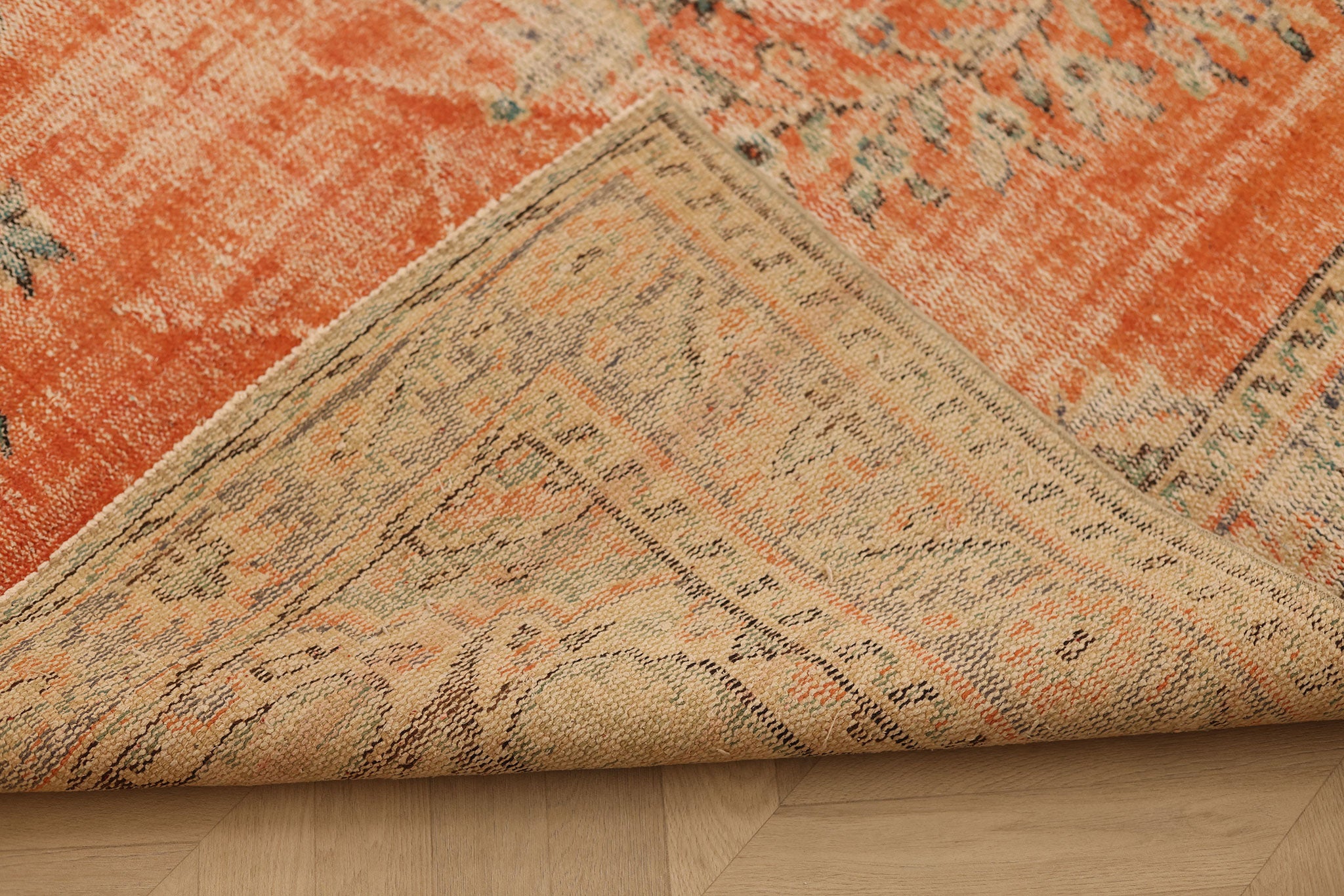 Vintage Manisa Turkish Area Rug 5x8 ft — Orange & Blue Distressed