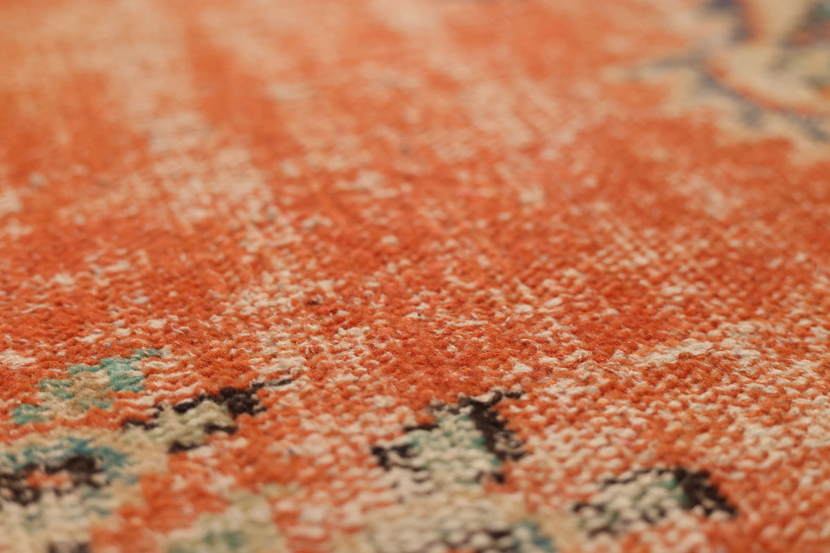 Vintage Manisa Turkish Area Rug 5x8 ft — Orange & Blue Distressed