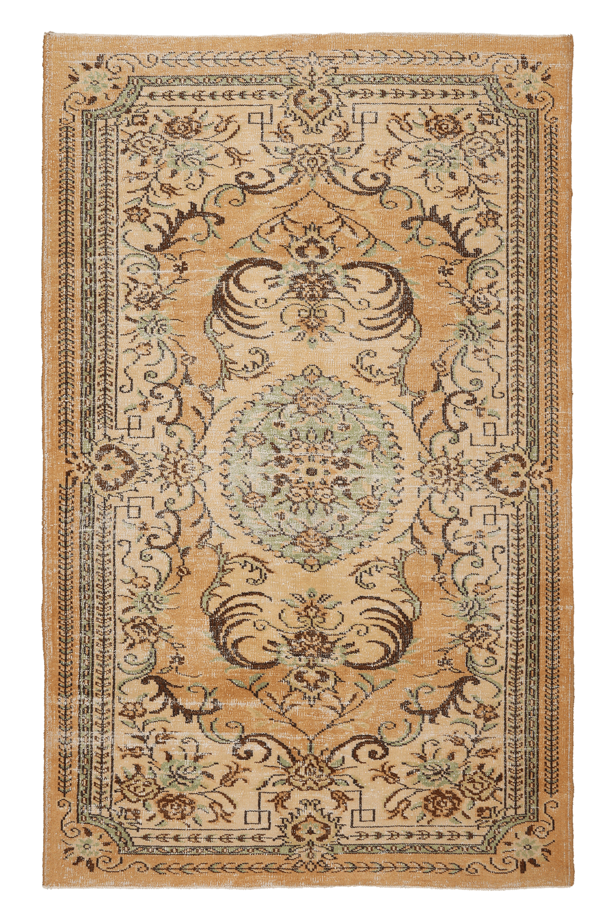 Vintage Manisa Turkish Area Rug 5x9 ft — Orange & Brown Floral