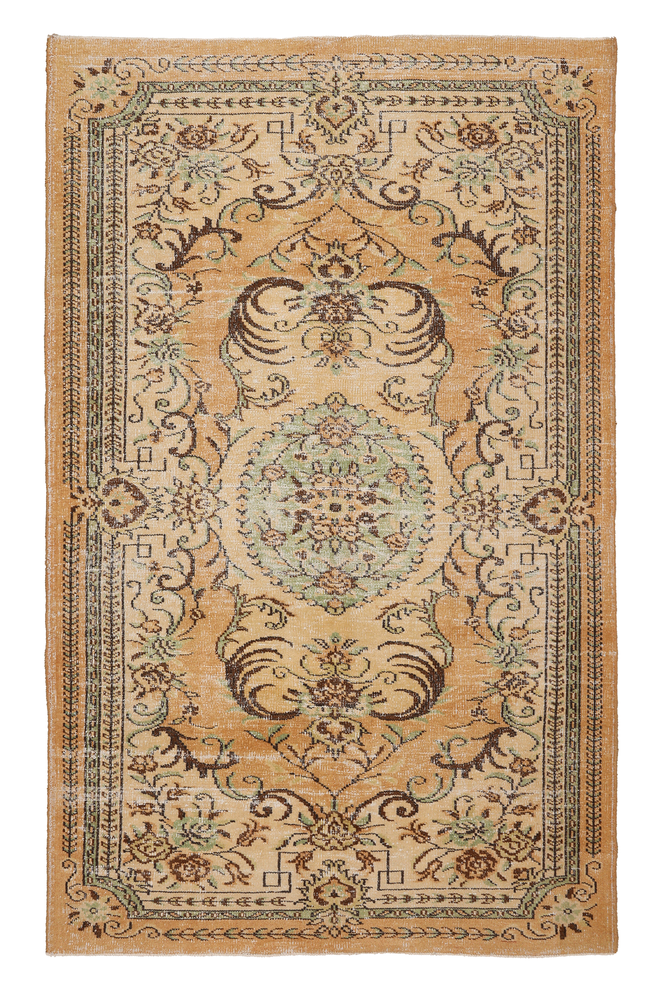 Vintage Manisa Turkish Area Rug 5x9 ft — Orange & Brown Floral