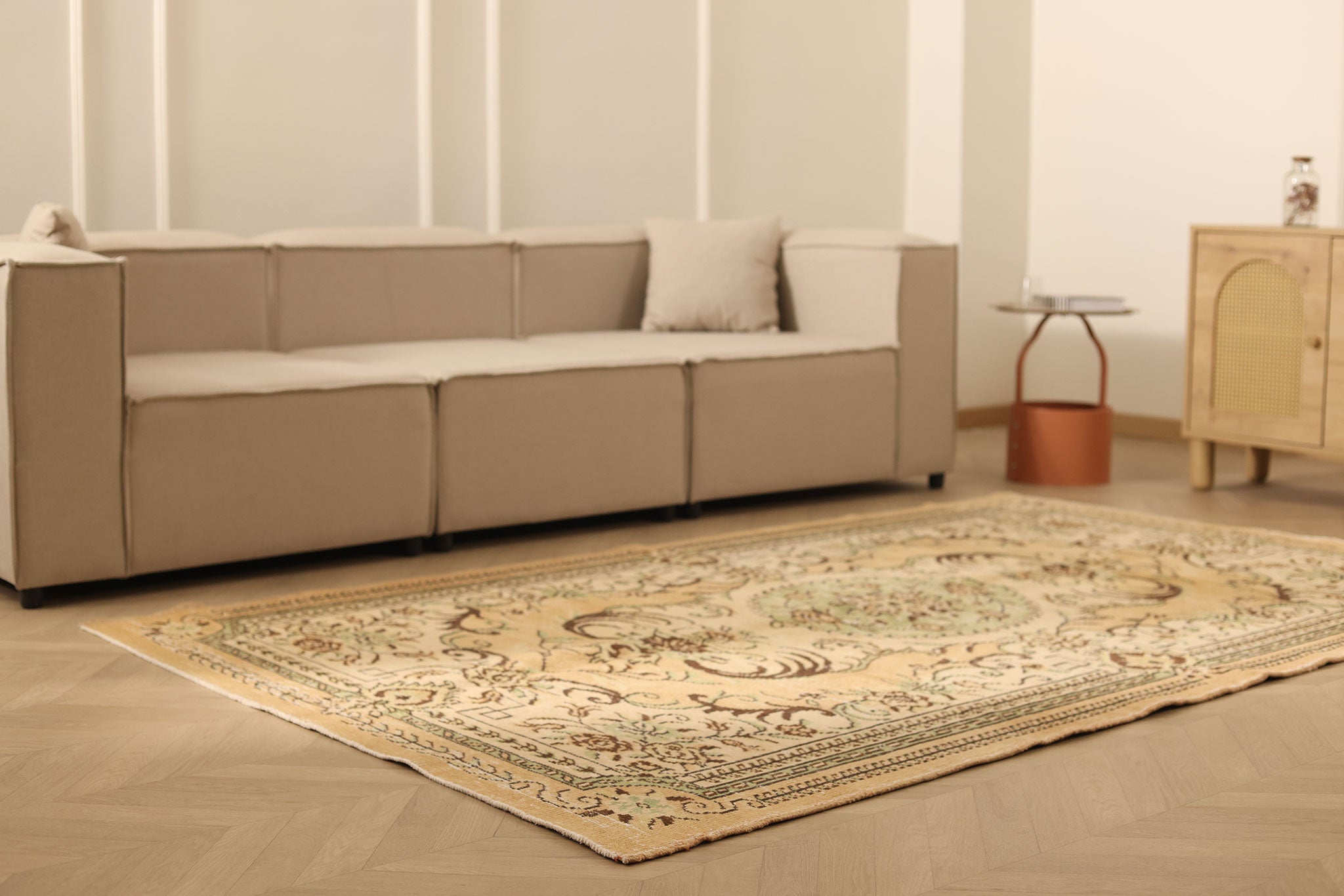 Vintage Manisa Turkish Area Rug 5x9 ft — Orange & Brown Floral