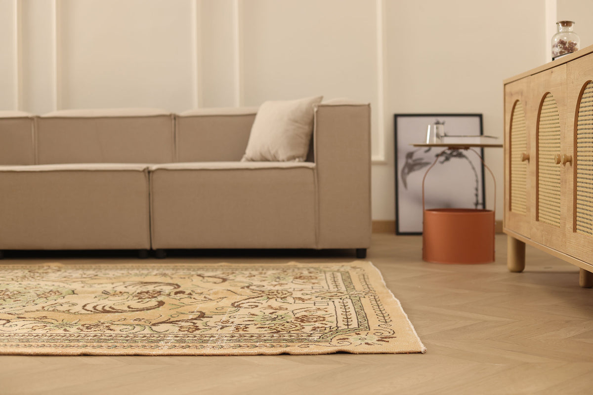 Vintage Manisa Turkish Area Rug 5x9 ft — Orange & Brown Floral