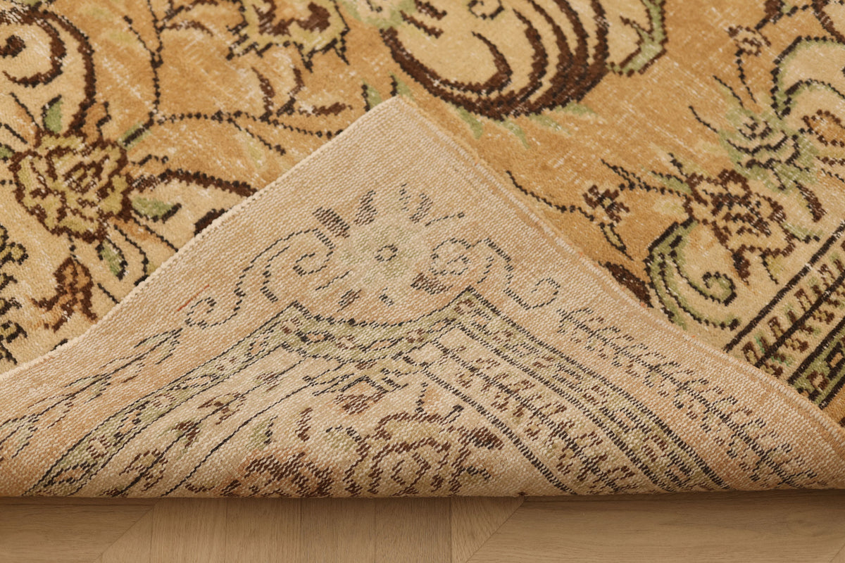 Vintage Manisa Turkish Area Rug 5x9 ft — Orange & Brown Floral